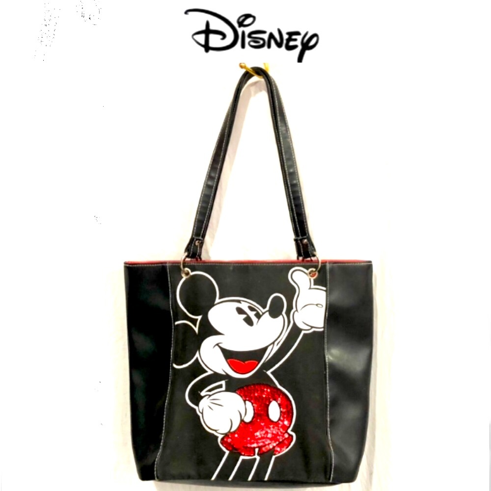 DISNEY MICKEY MOUSE black tote/shoulder bag with fun red sequin size15x12 ELNC